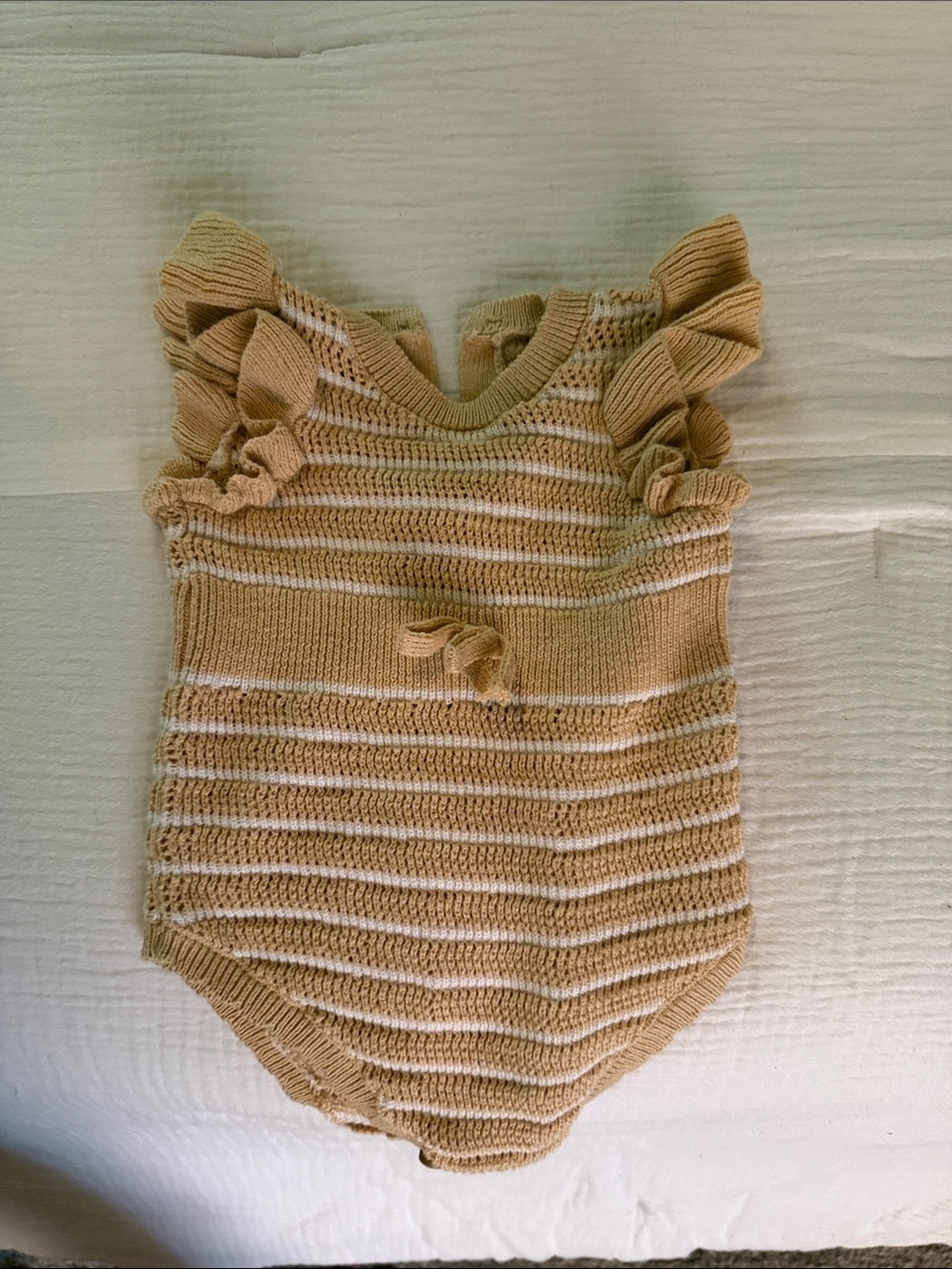 Newborn Knit Stripe One-Piece Romper - Beige